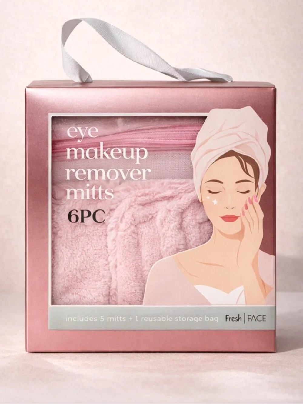 FRESH FACE Makeup Remover Mitts 6pc Pink Microfiber Set Makeup Eraser Gift NIB